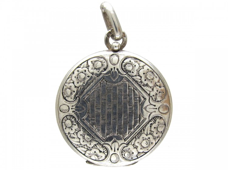 Art Deco Round Silver Locket Pendant