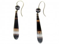 Victorian Silver Banded Sardonyx Drop Earrings