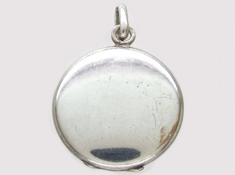 Art Deco Round Silver Locket Pendant