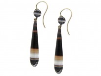 Victorian Silver Banded Sardonyx Drop Earrings