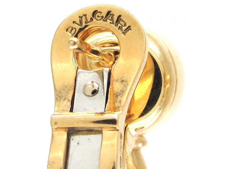 18ct Gold Blue Topaz, Diamond & Pearl Earrings by Bulgari