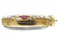 18ct Gold Victorian Strawberry Red Enamel & Natural Split Pearl Locket Pendant