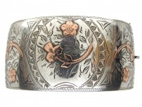 Victorian Flower & Shamrock Silver & Gold Overlay Bangle