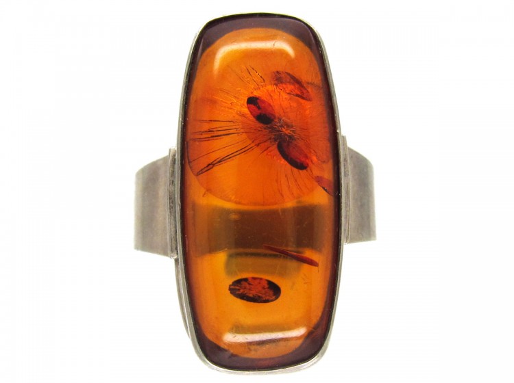 Amber & Silver Ring by Fishland