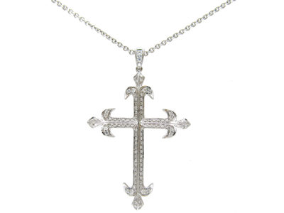 Diamond Set & White Gold Cross on Chain