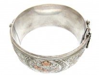 Victorian Flower & Shamrock Silver & Gold Overlay Bangle