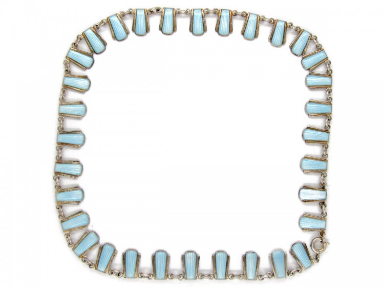 Danish Art Deco Pale Blue Enamel & Silver Necklace