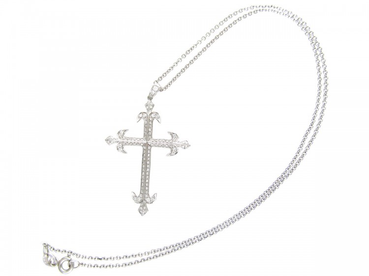 Diamond Set & White Gold Cross on Chain