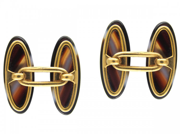 Banded Onyx 18ct Gold Victorian Cufflinks