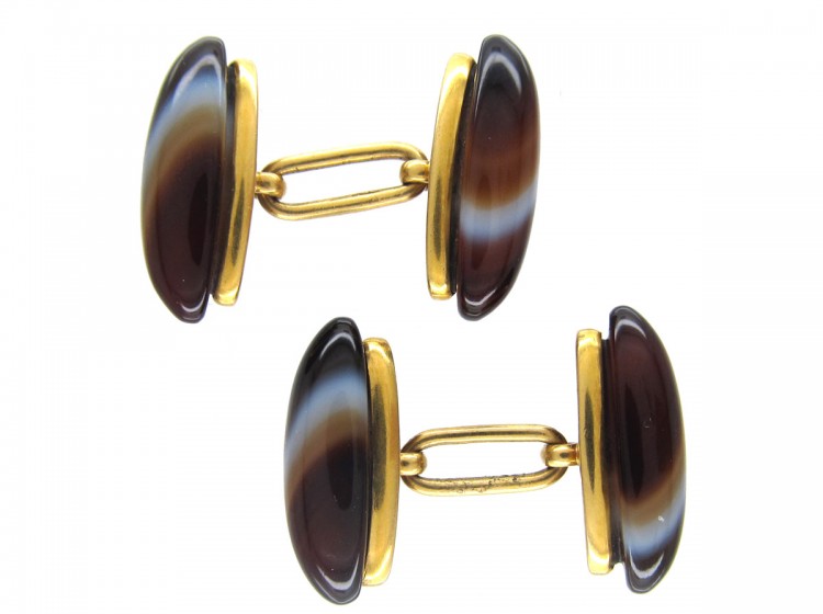 Banded Onyx 18ct Gold Victorian Cufflinks