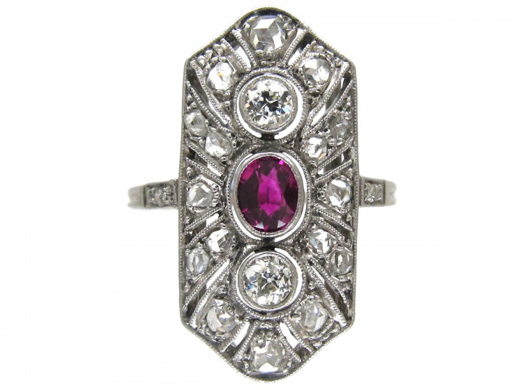 Art Deco Ruby & Diamond Rectangular Ring