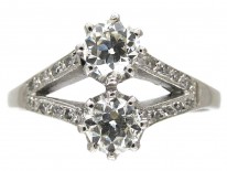 Two Stone White Gold Diamond Art Deco Ring