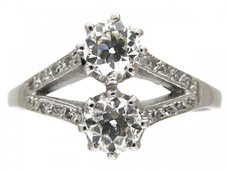 Two Stone White Gold Diamond Art Deco Ring
