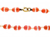 Coral, Natural Pearl & Rock Crystal Beaded Necklace
