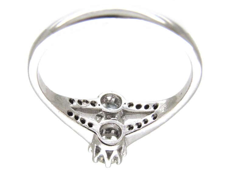 Two Stone White Gold Diamond Art Deco Ring