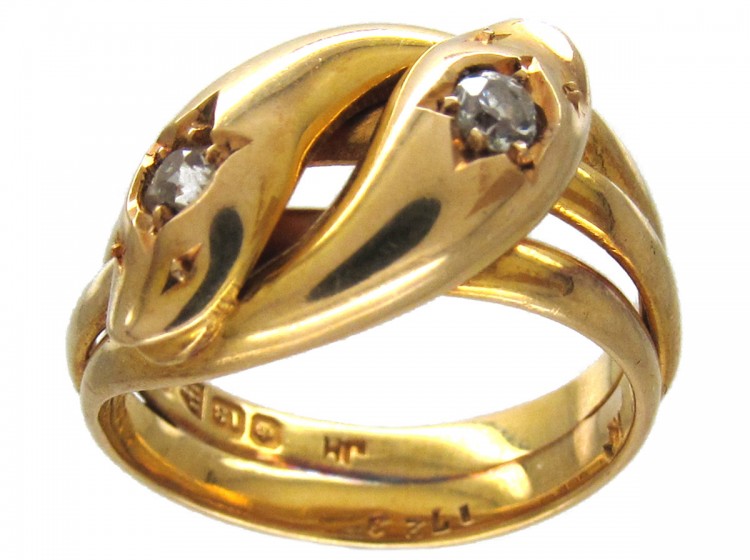 Victorian 18ct Gold & Diamond Double Snake Ring