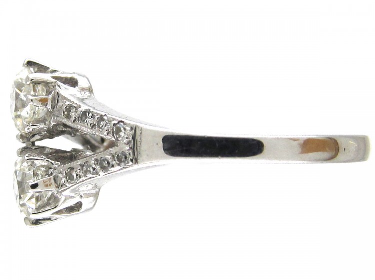 Two Stone White Gold Diamond Art Deco Ring