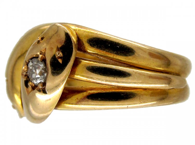 Victorian 18ct Gold & Diamond Double Snake Ring