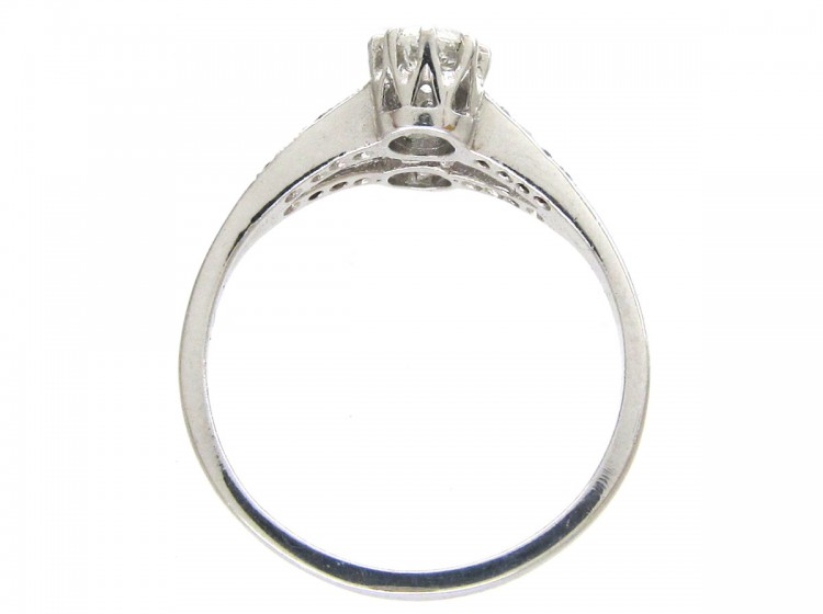 Two Stone White Gold Diamond Art Deco Ring