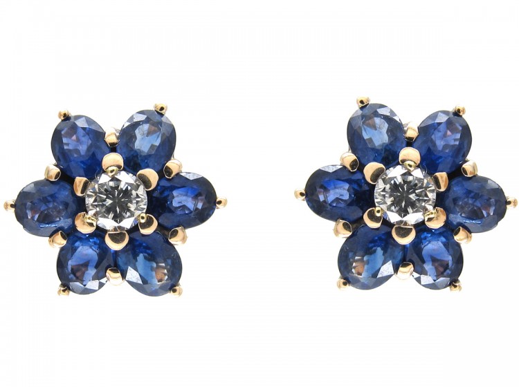 Sapphire & Diamond Cluster Earrings