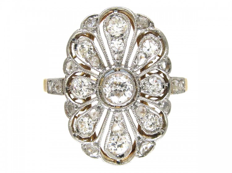 Edwardian Openwork Diamond Oval Cluster Ring