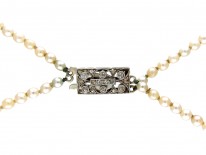 Two Row Graduated Pearl Necklace with Diamond Clasp