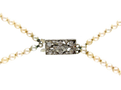 Two Row Graduated Pearl Necklace with Diamond Clasp Two Row Graduated Pearl Necklace with Diamond Clasp