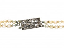 Two Row Graduated Pearl Necklace with Diamond Clasp