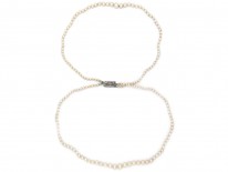 Two Row Graduated Pearl Necklace with Diamond Clasp