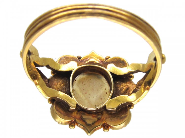 Hardstone Flower & Natural Pearl Late Georgian Ring