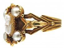 Hardstone Flower & Natural Pearl Late Georgian Ring