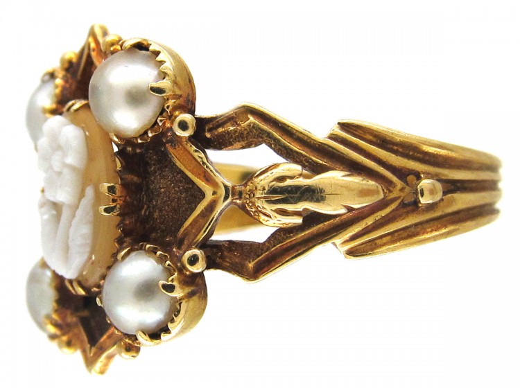 Hardstone Flower & Natural Pearl Late Georgian Ring