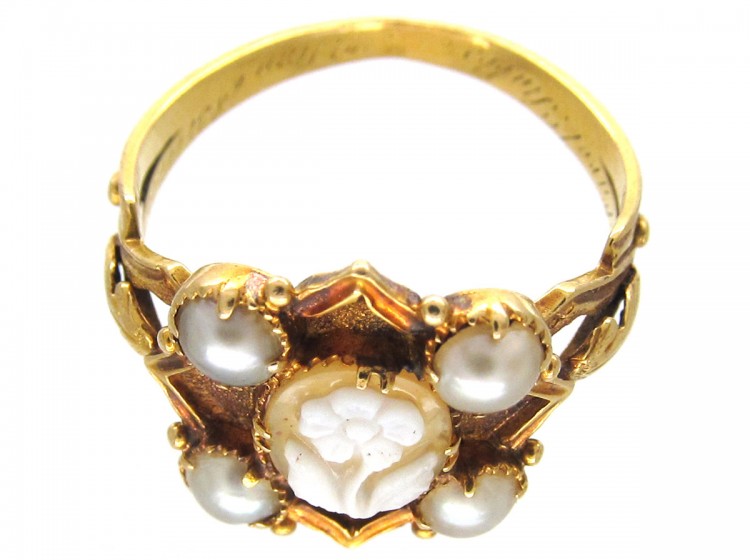 Hardstone Flower & Natural Pearl Late Georgian Ring