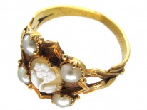 Hardstone Flower & Natural Pearl Late Georgian Ring