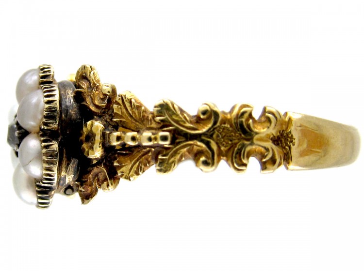 Georgian Pearl & Diamond Cluster Opening Ring