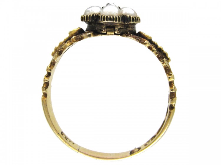 Georgian Pearl & Diamond Cluster Opening Ring
