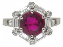 Natural Ruby & Diamond Hexagonal Art Deco Ring