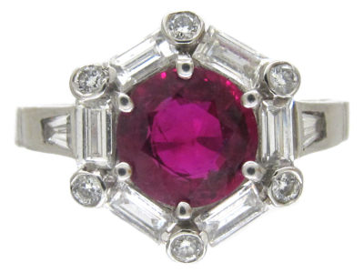 Natural Ruby & Diamond Hexagonal Art Deco Ring