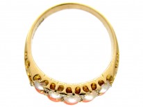 Coral Diamond & Natural Split Pearl Victorian Ring