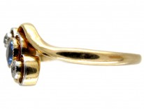 Art Nouveau Sapphire & Diamond Crossover Ring