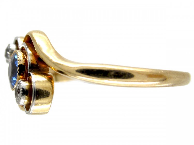 Art Nouveau Sapphire & Diamond Crossover Ring