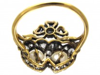 Victorian Double Heart Diamond & Natural Pearl Ring