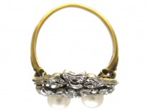 Victorian Double Heart Diamond & Natural Pearl Ring