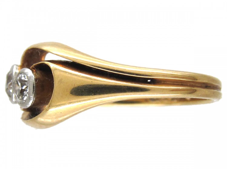 Art Nouveau Two Stone Diamond Twist Ring
