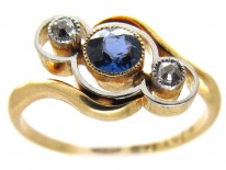 Art Nouveau Sapphire & Diamond Crossover Ring