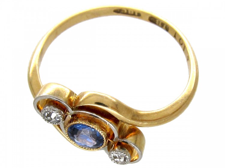 Art Nouveau Sapphire & Diamond Crossover Ring