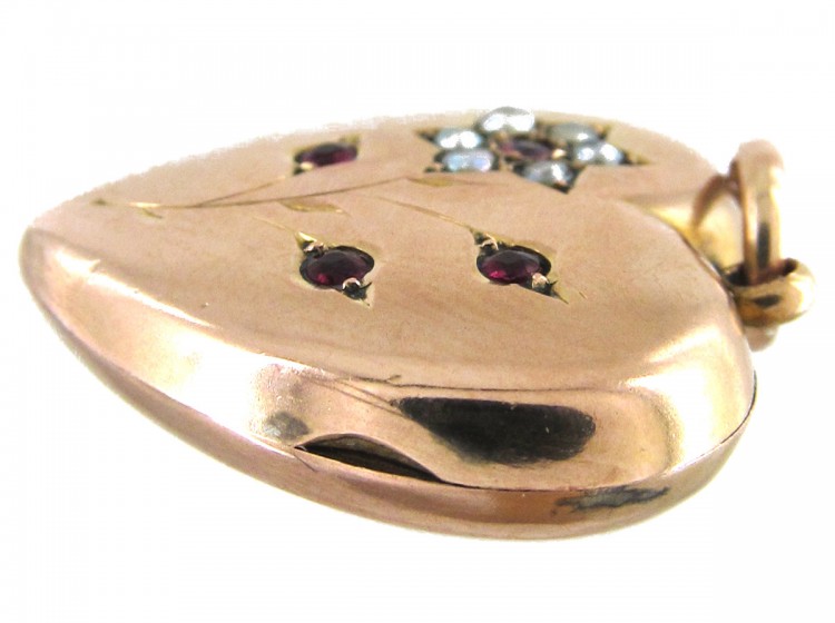 Garnet & Pearl Flower Heart Locket