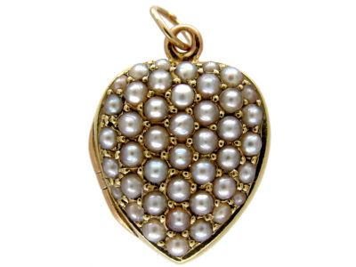 Pave Set Natural Split Pearl Edwardian Heart Locket