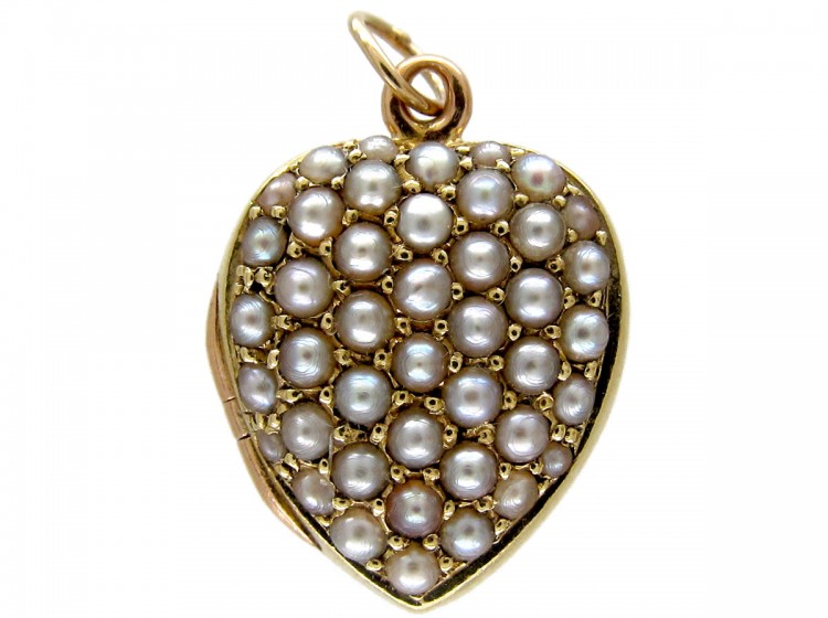 Pave Set Natural Split Pearl Edwardian Heart Locket