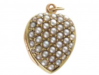 Pave Set Natural Split Pearl Edwardian Heart Locket